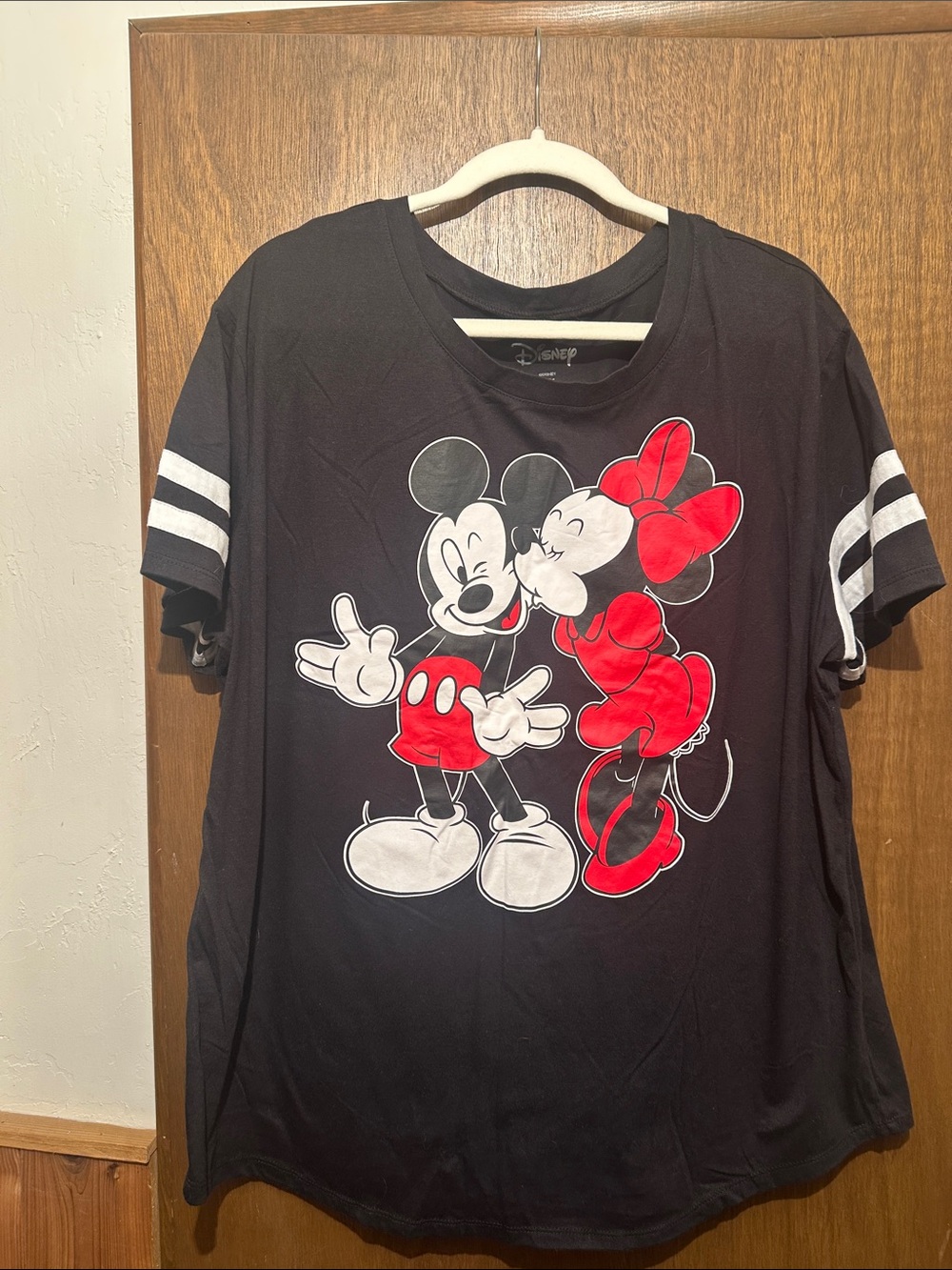 Disney Black Short Sleeve Tee with Red Mickey & Minnie Graphic